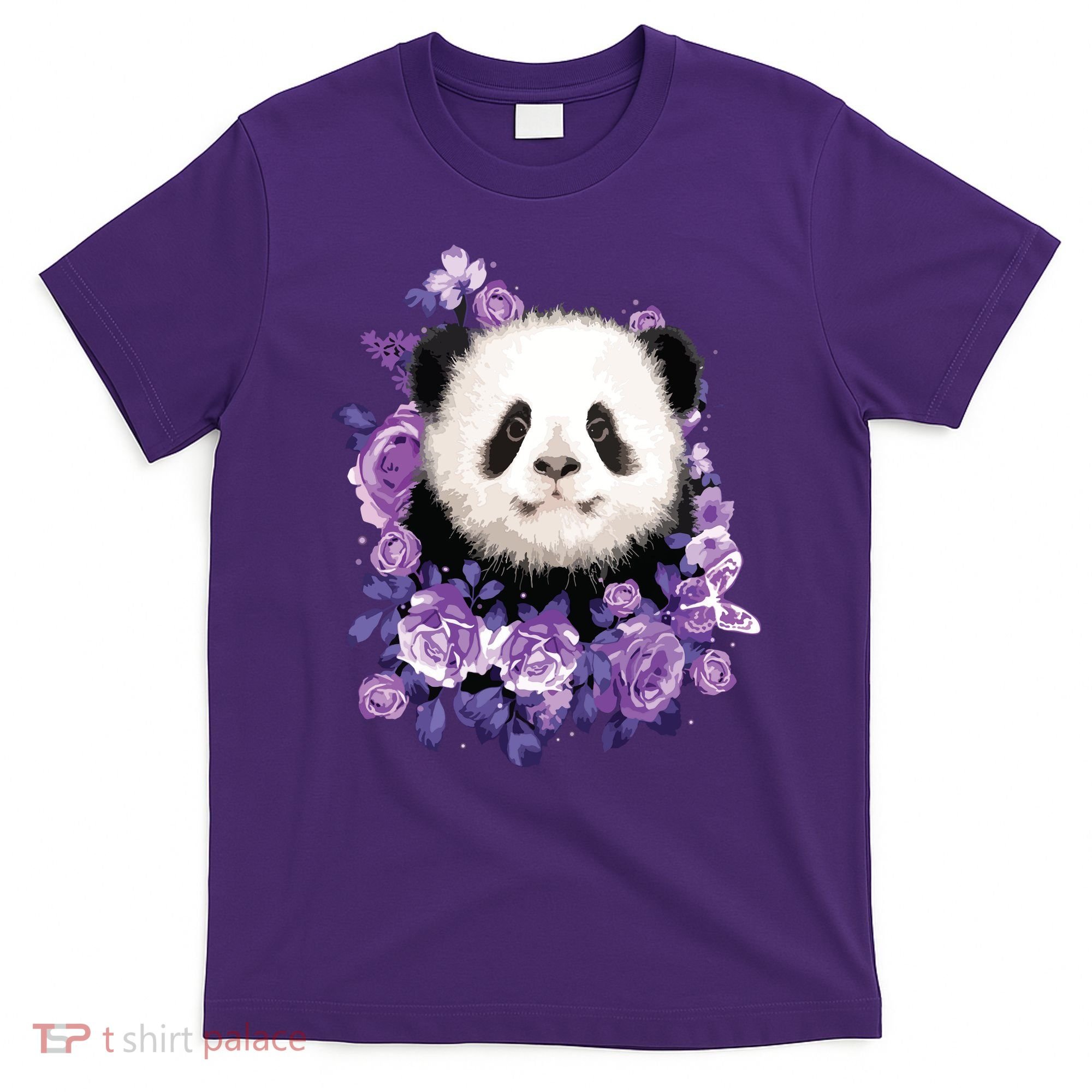 Cute Panda Purple Flowers Panda Lovers Gift T-Shirt