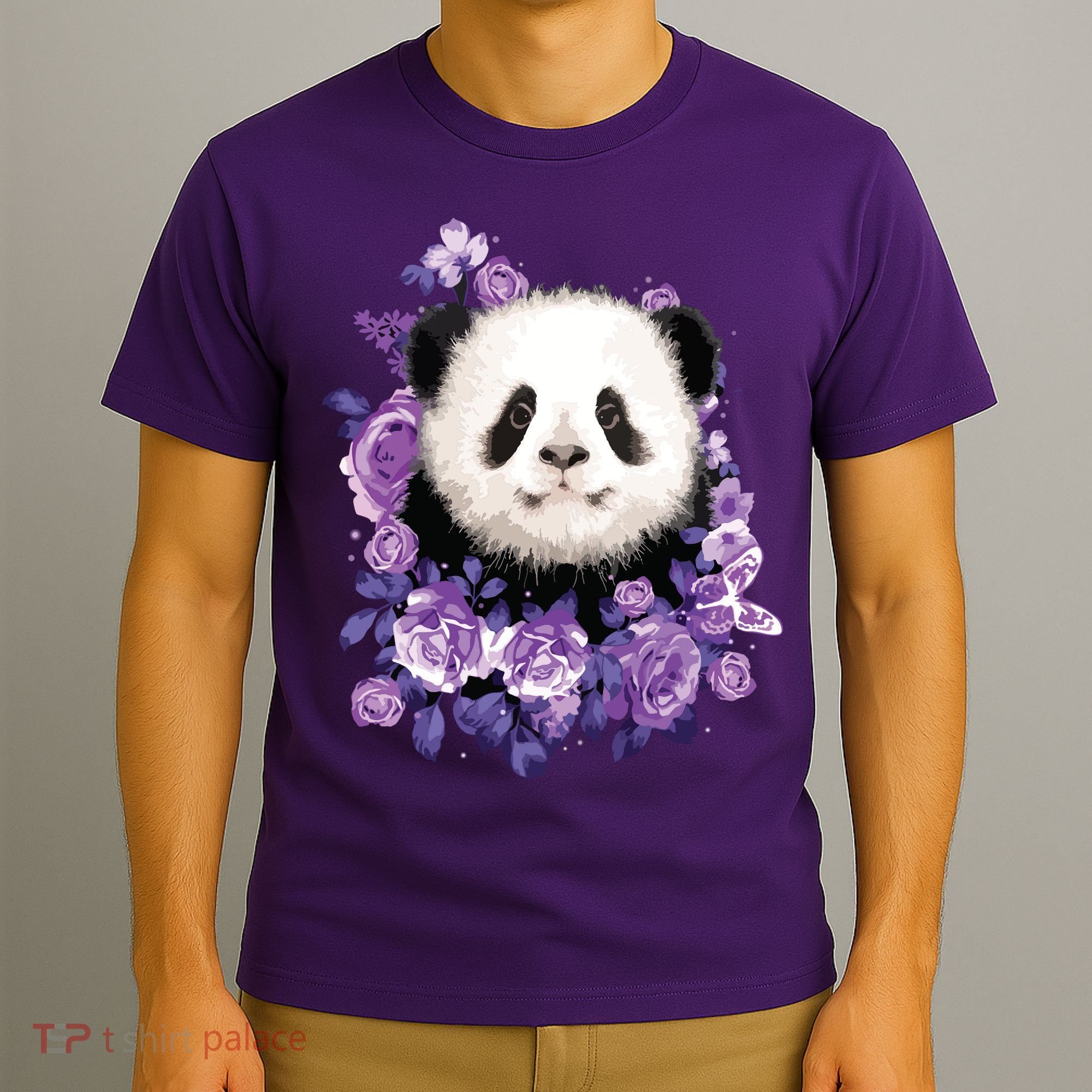 Cute Panda Purple Flowers Panda Lovers Gift T-Shirt