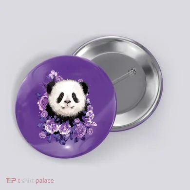 Cute Panda Purple Flowers Panda Lovers Gift Button