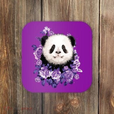 Cute Panda Purple Flowers Panda Lovers Gift Coaster