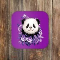 Cute Panda Purple Flowers Panda Lovers Gift Coaster thumb 0