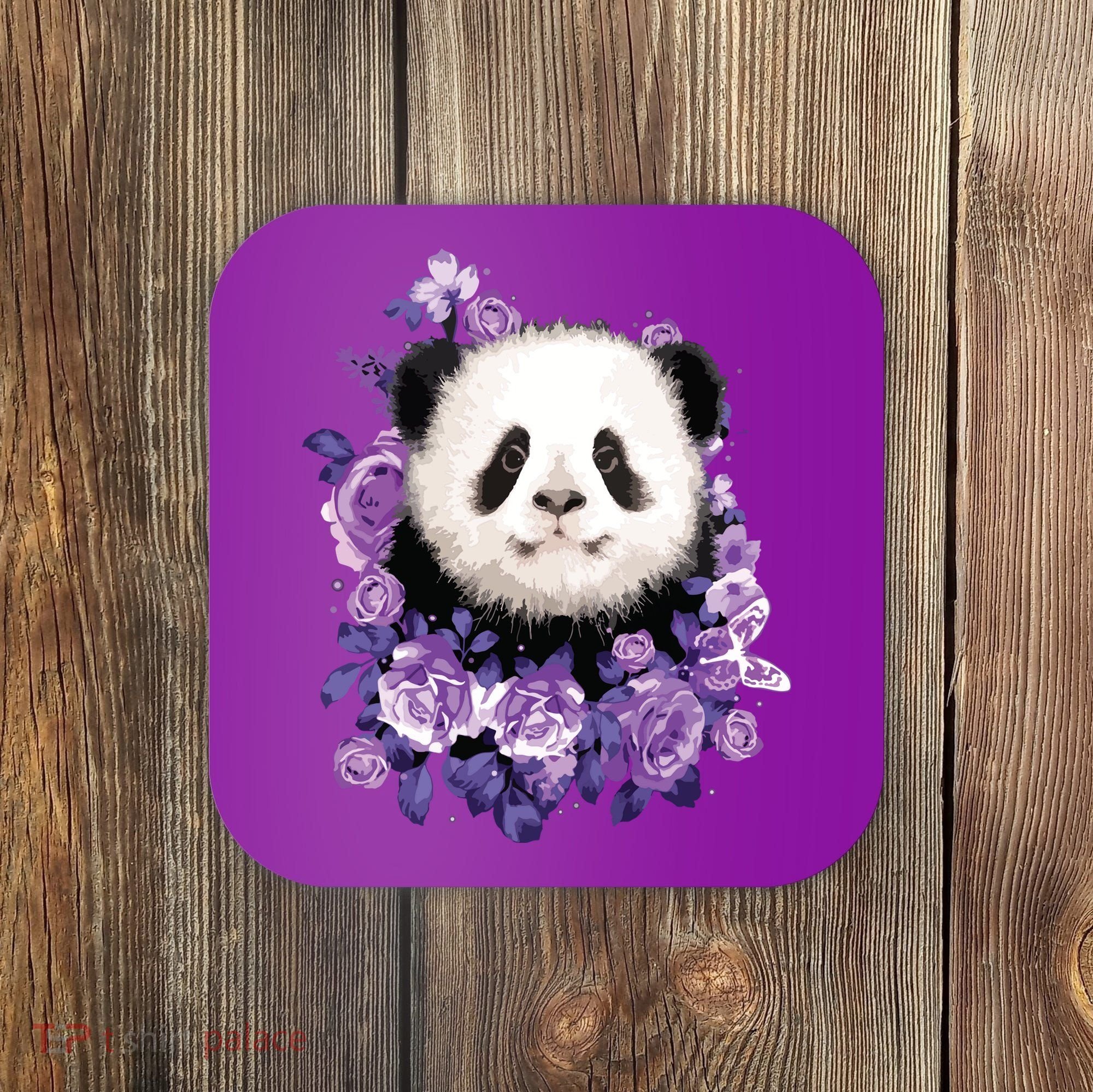 Cute Panda Purple Flowers Panda Lovers Gift Coaster