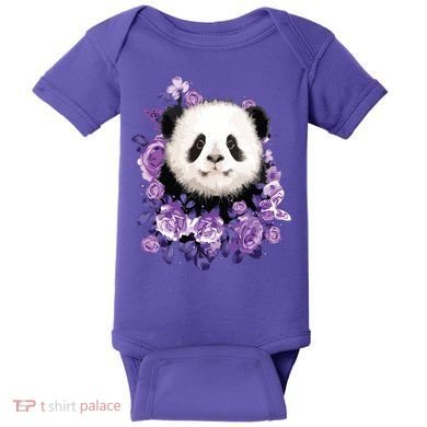 Cute Panda Purple Flowers Panda Lovers Gift Baby Bodysuit