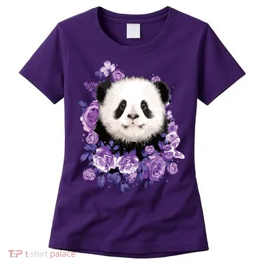 Cute Panda Purple Flowers Panda Lovers Gift Women's T-Shirt
