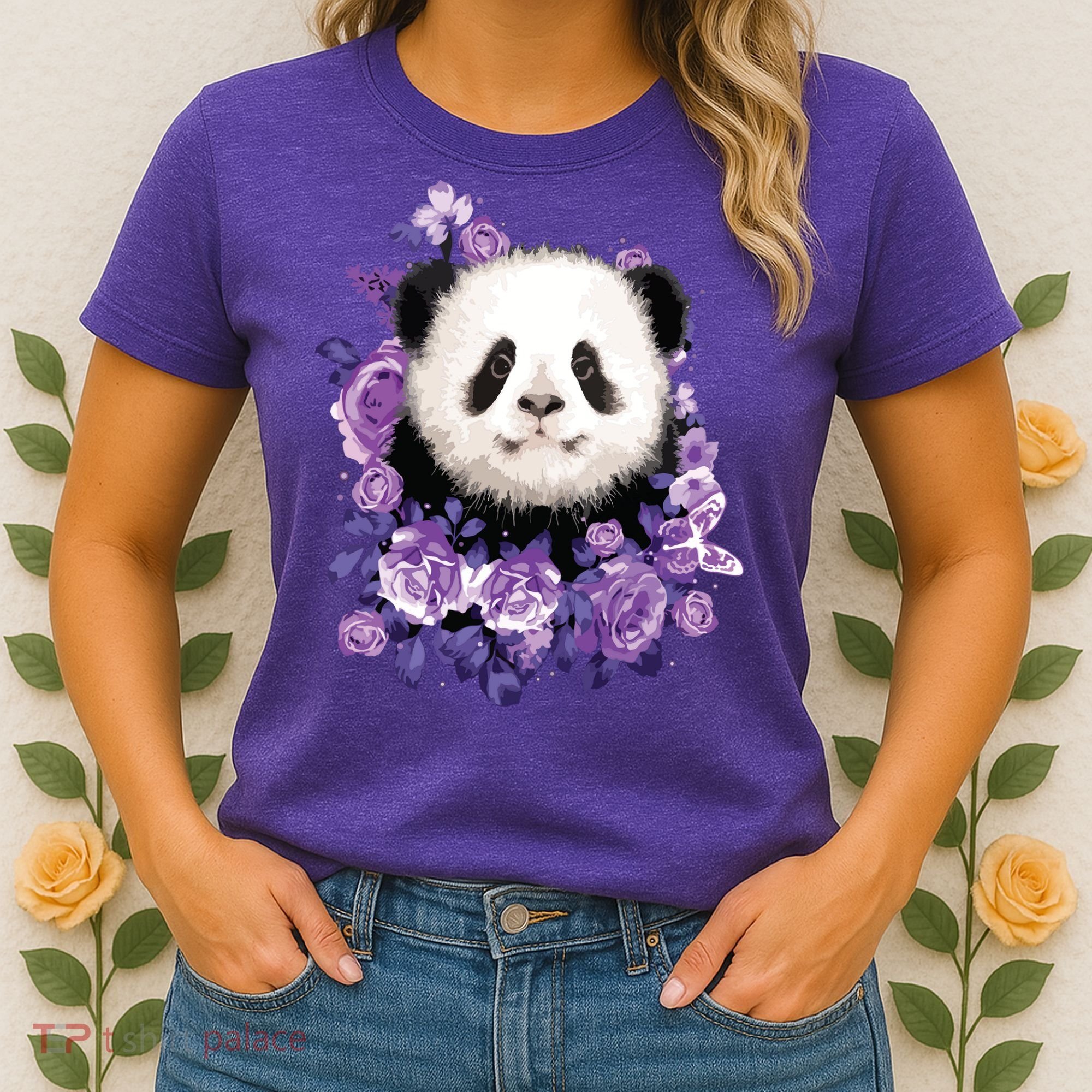 Cute Panda Purple Flowers Panda Lovers Gift Women's T-Shirt