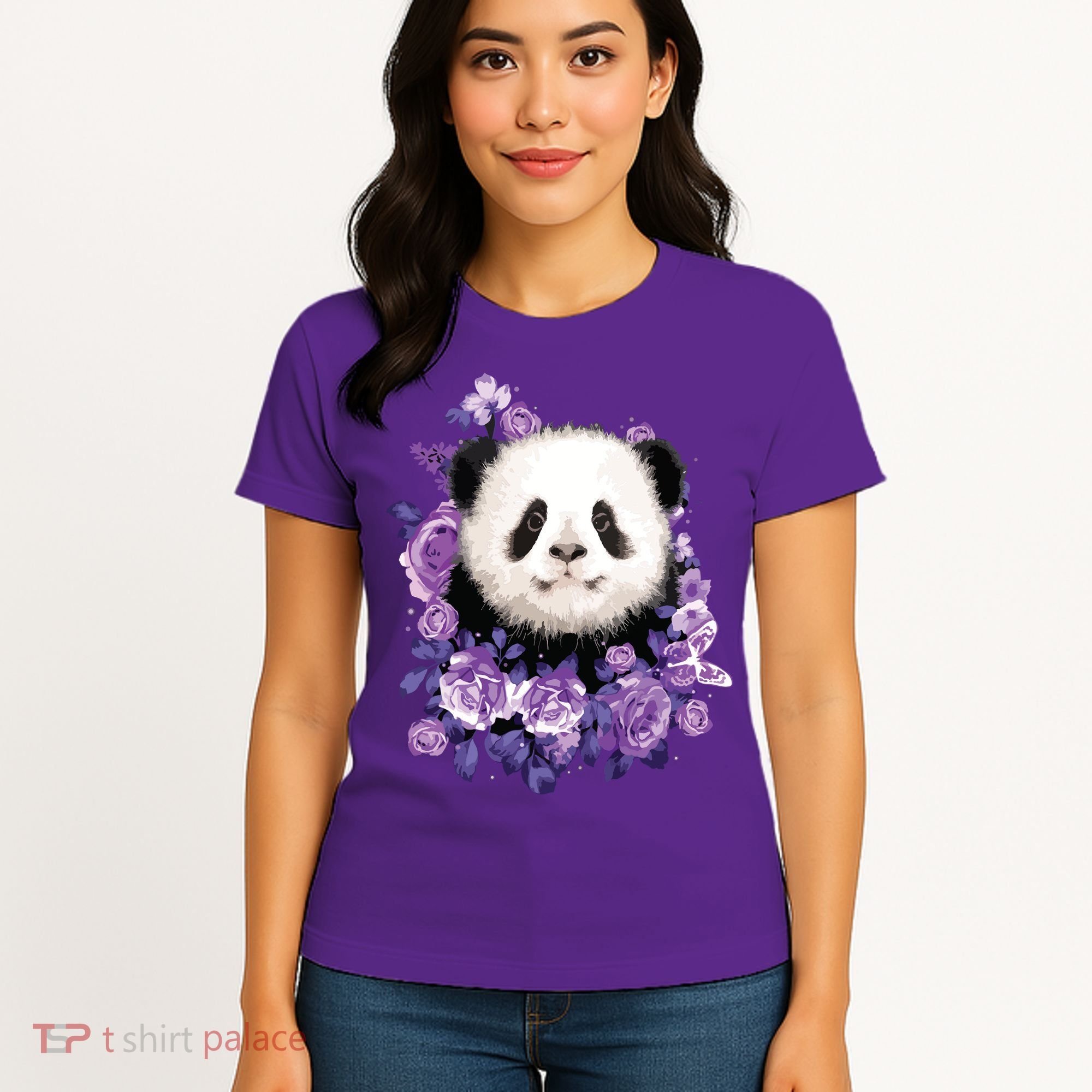 Cute Panda Purple Flowers Panda Lovers Gift Women's T-Shirt