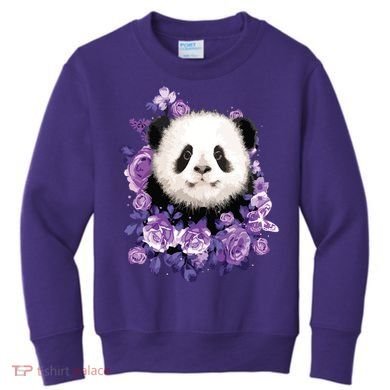 Cute Panda Purple Flowers Panda Lovers Gift Kids Sweatshirt