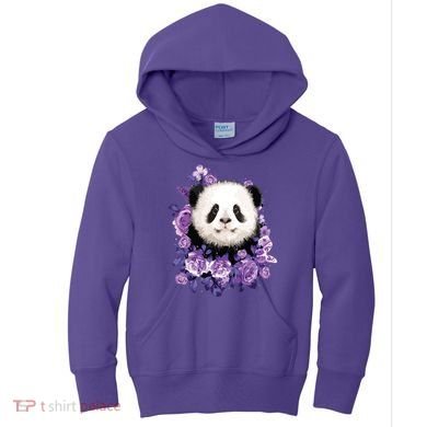 Cute Panda Purple Flowers Panda Lovers Gift Kids Hoodie