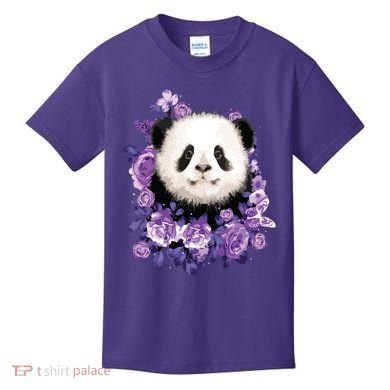 Cute Panda Purple Flowers Panda Lovers Gift Kids T-Shirt