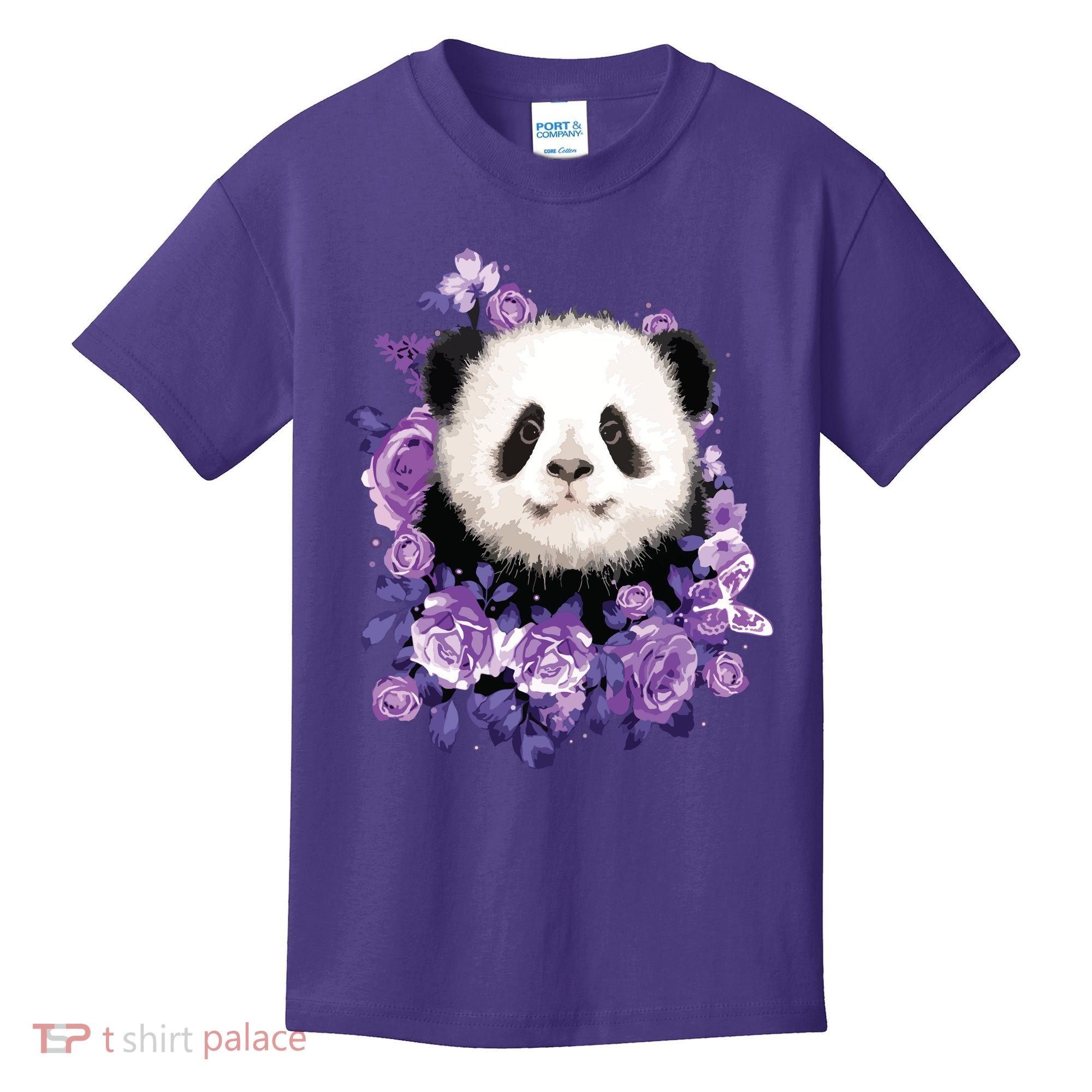 Cute Panda Purple Flowers Panda Lovers Gift Kids T-Shirt