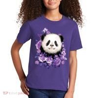 Cute Panda Purple Flowers Panda Lovers Gift Kids T-Shirt thumb 2