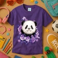 Cute Panda Purple Flowers Panda Lovers Gift Kids T-Shirt thumb 3