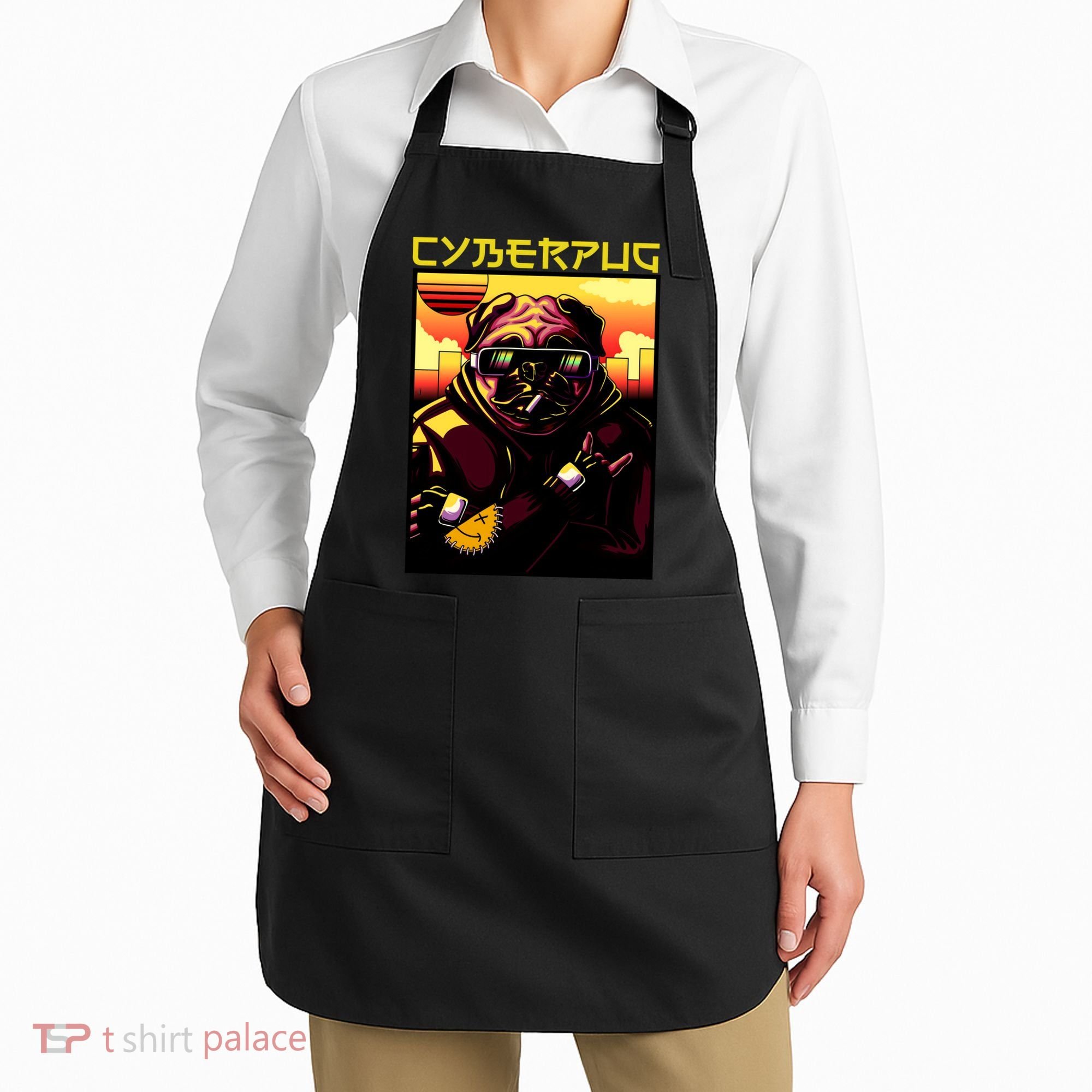 Cyberpug Parody Pug Dog Cyber Punk Apron
