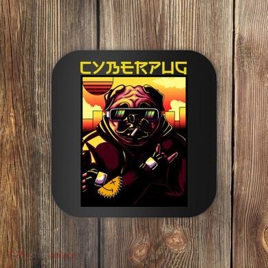 Cyberpug Parody Pug Dog Cyber Punk Coaster