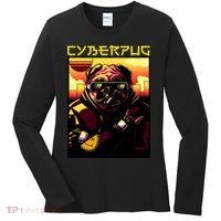 Cyberpug Parody Pug Dog Cyber Punk Women's Long Sleeve Shirt thumb 0