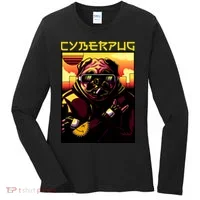 Cyberpug Parody Pug Dog Cyber Punk Women's Long Sleeve Shirt thumb 0