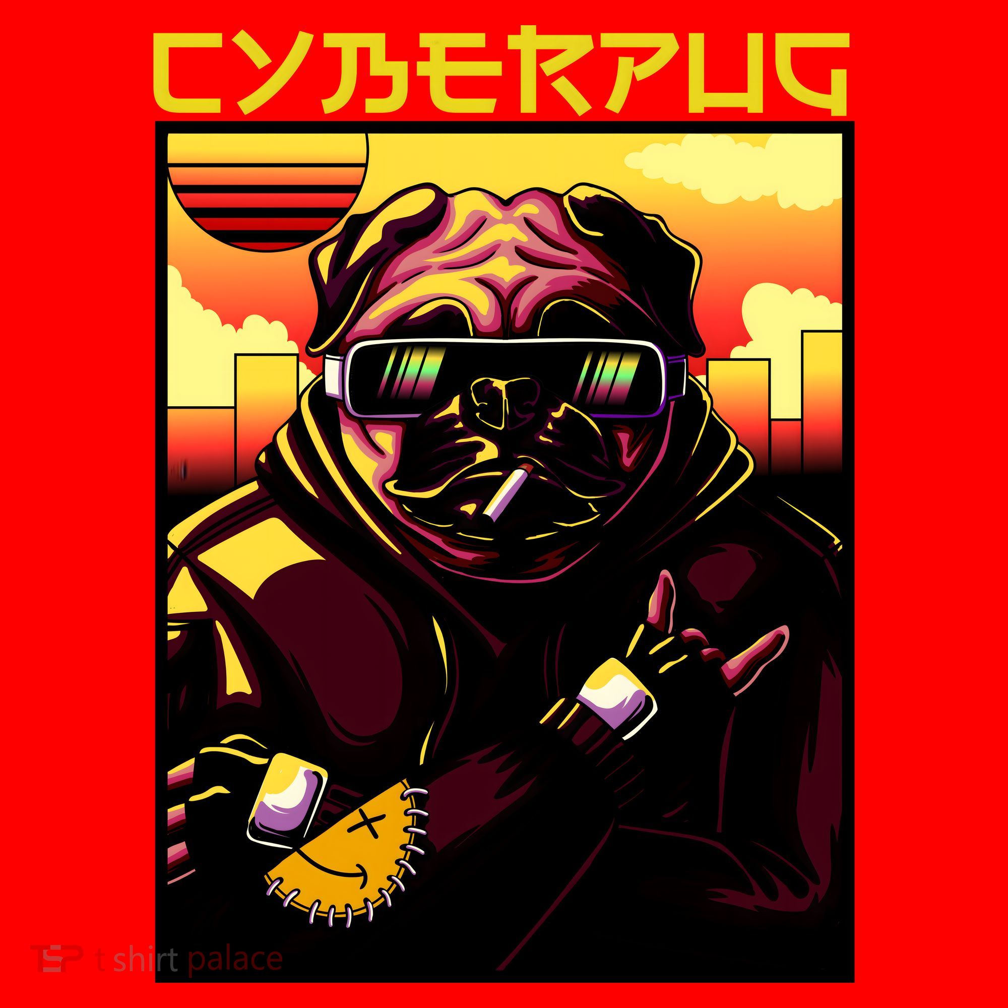 Cyberpug Parody Pug Dog Cyber Punk Santa Hat