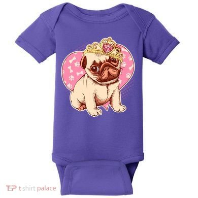 Cute Princess Pug Dog Baby Bodysuit