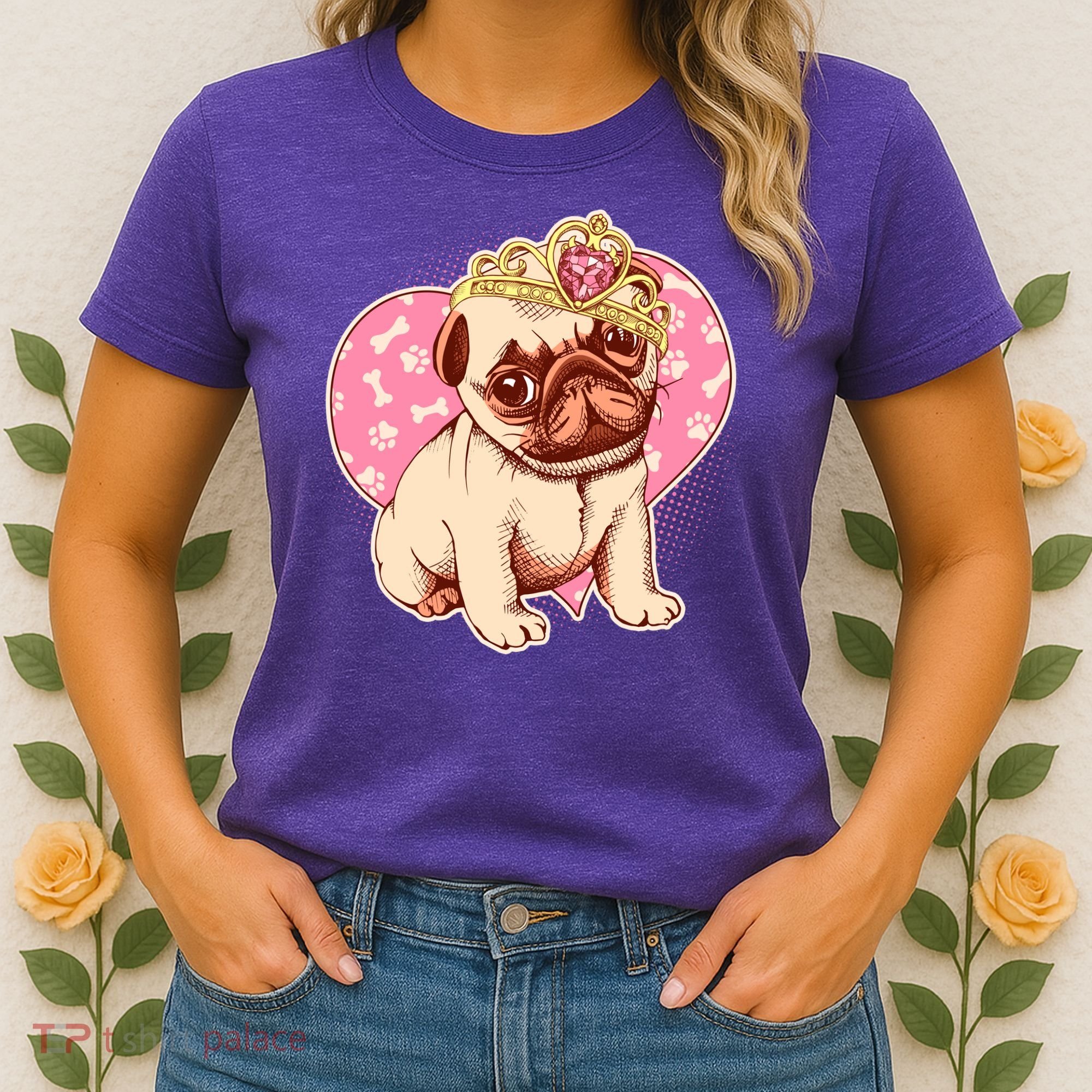 Cute Princess Pug Dog Women's T-Shirt