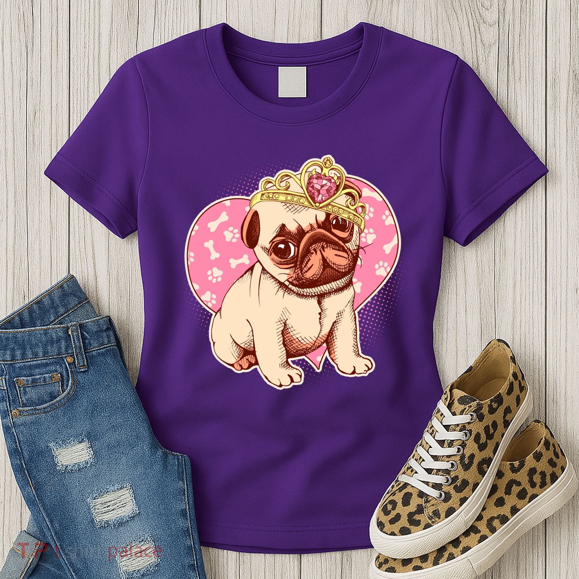 Cute Princess Pug Dog Women's T-Shirt