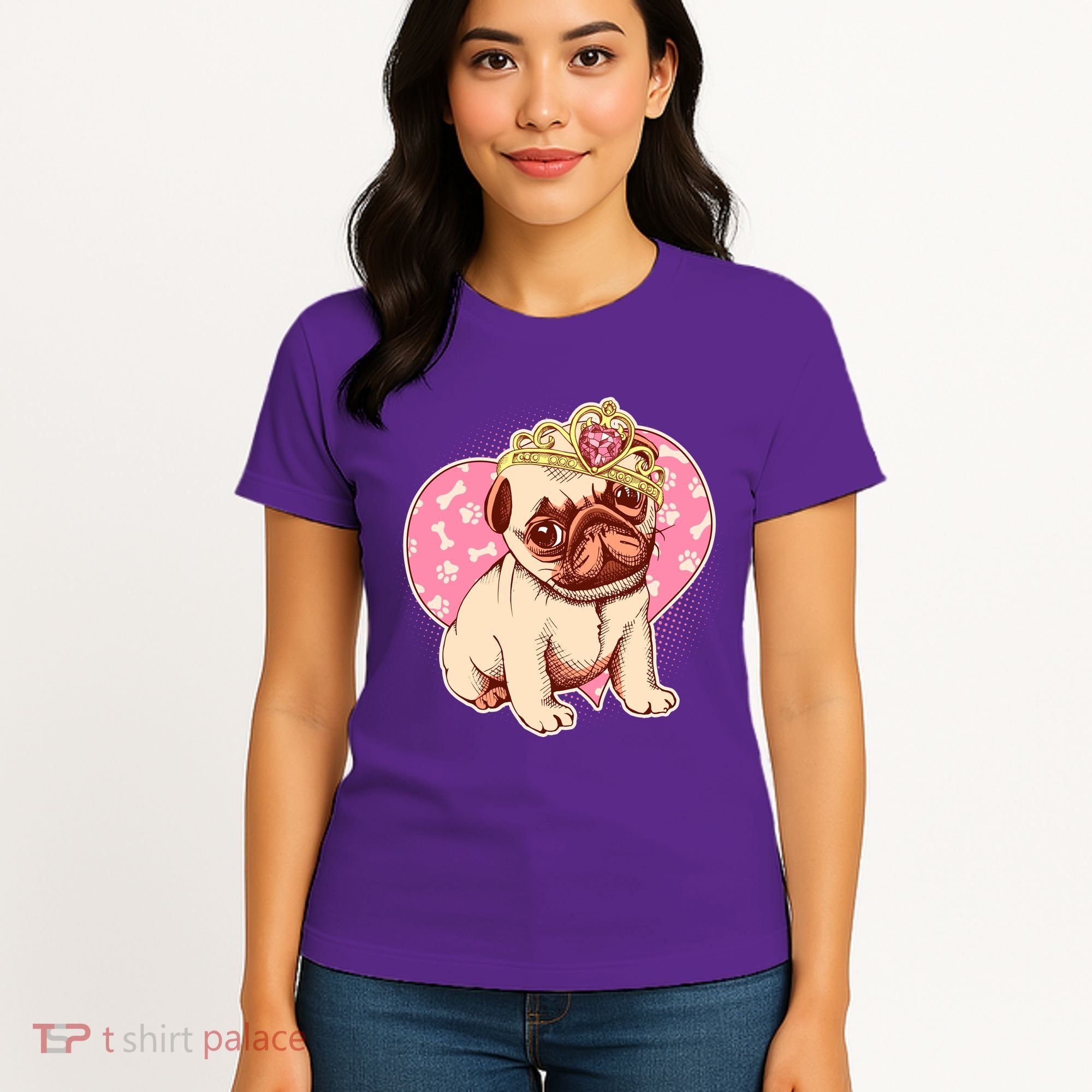 Cute Princess Pug Dog Women's T-Shirt