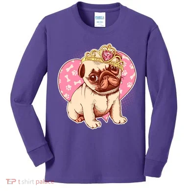 Cute Princess Pug Dog Kids Long Sleeve Shirt