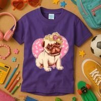Cute Princess Pug Dog Kids T-Shirt thumb 3