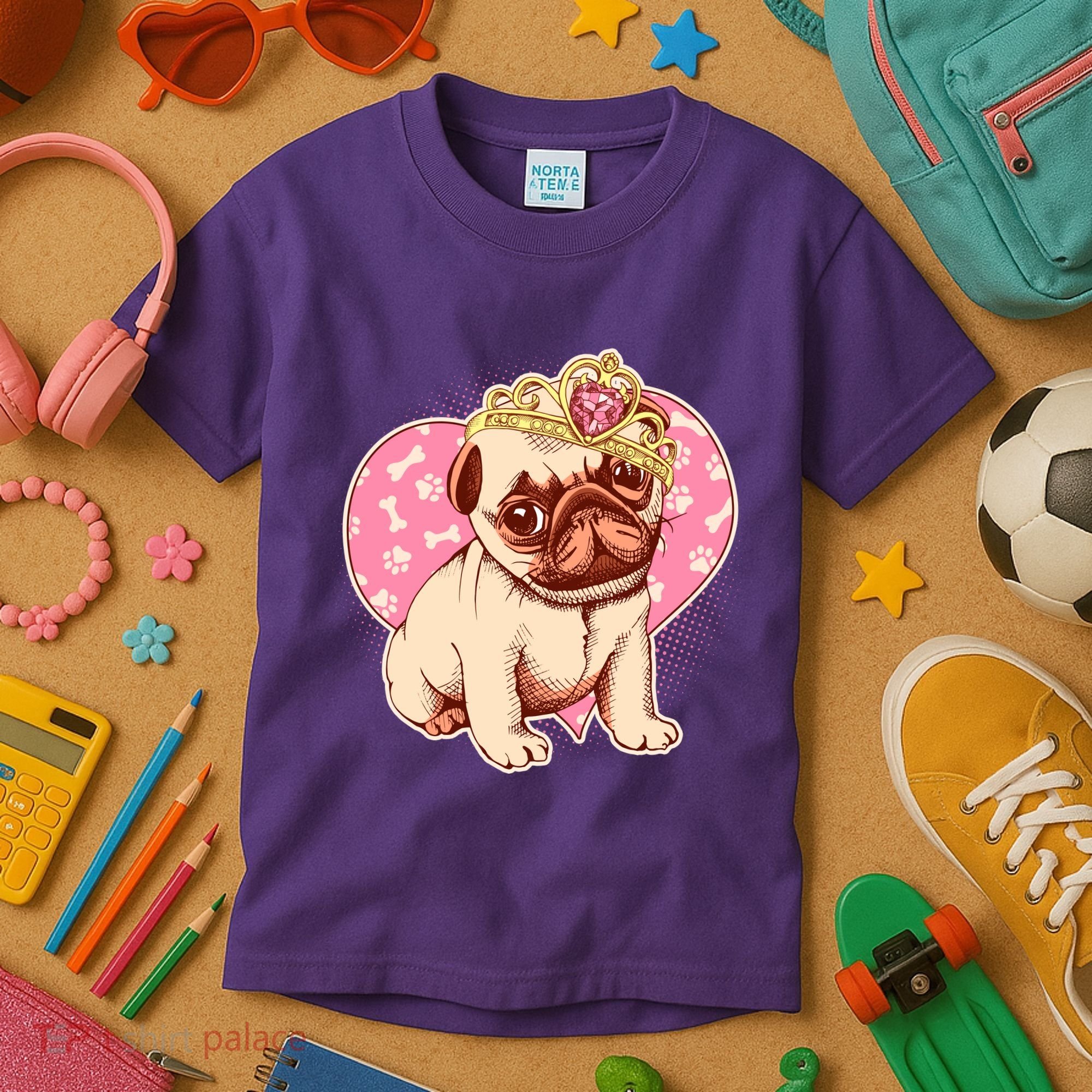 Cute Princess Pug Dog Kids T-Shirt
