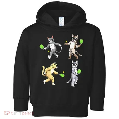Cats Playing Pickleball Toddler Hoodie