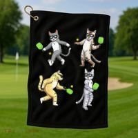 Cats Playing Pickleball Golf Towel thumb 1