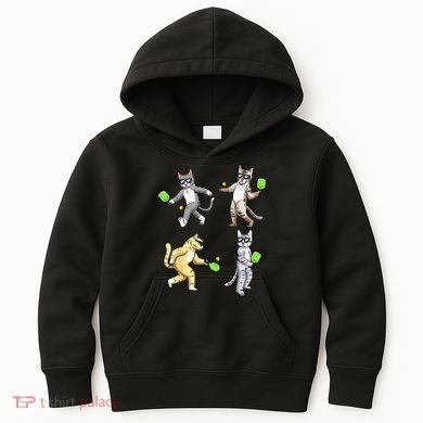 Cats Playing Pickleball Kids Hoodie
