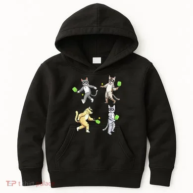 Cats Playing Pickleball Kids Hoodie