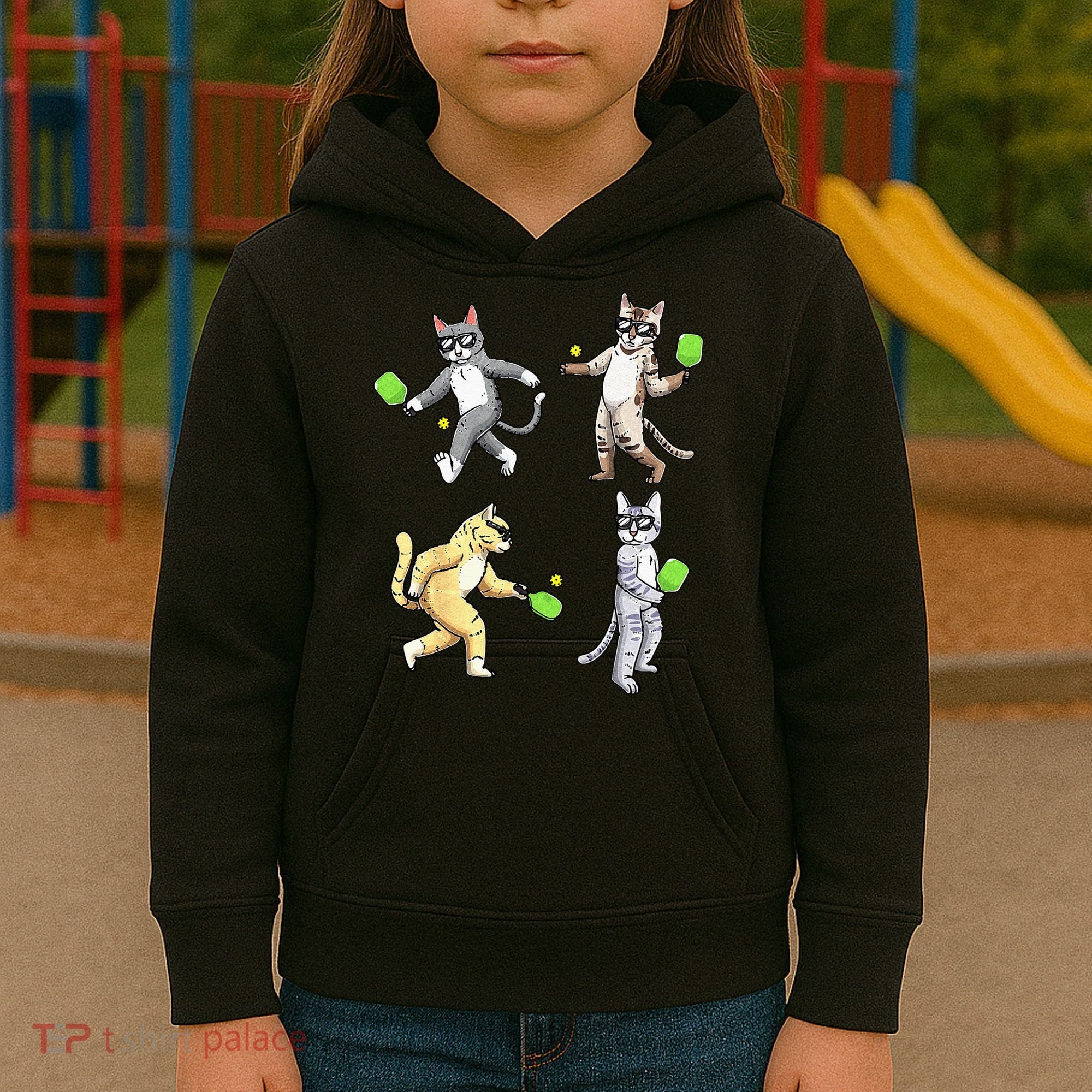Cats Playing Pickleball Kids Hoodie