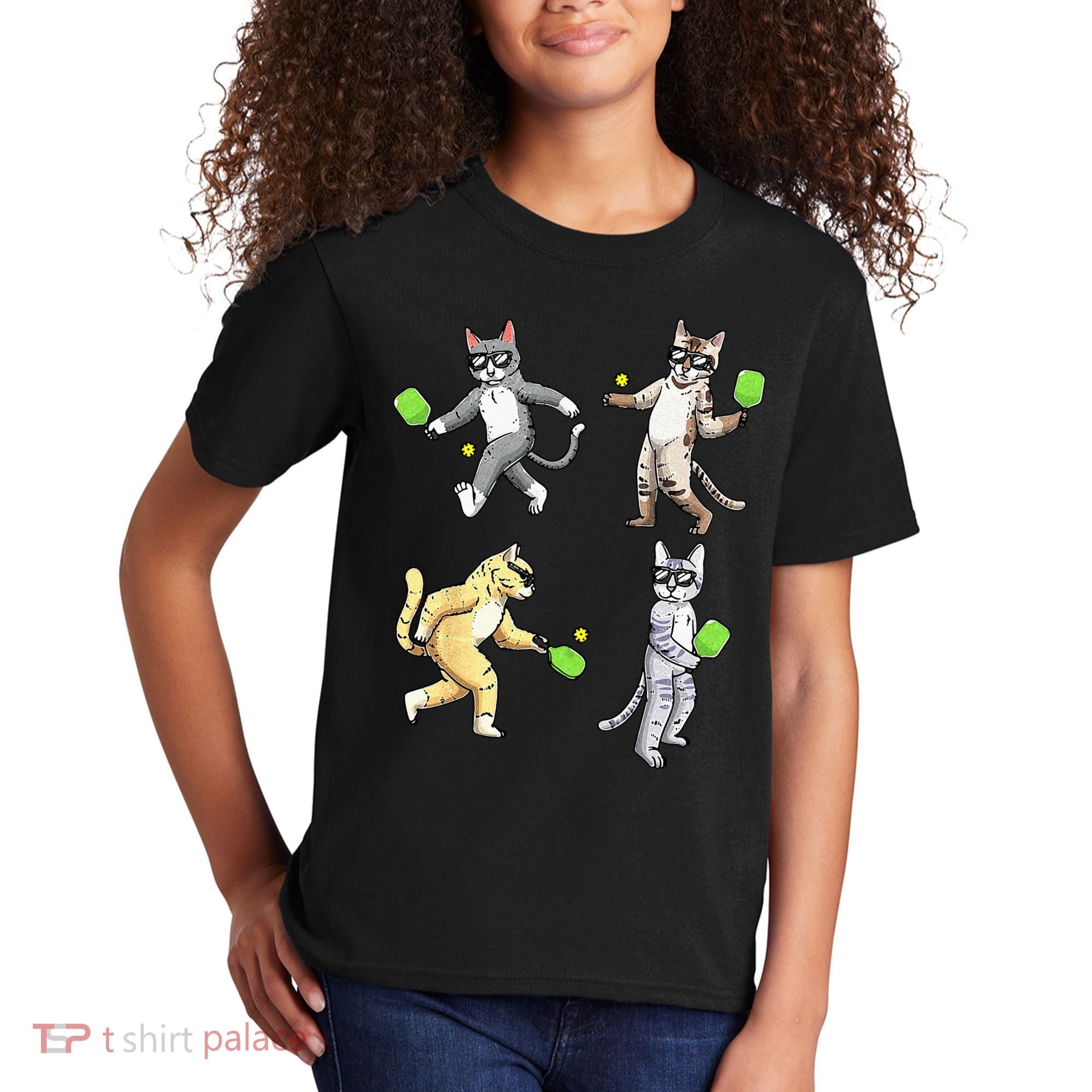 Cats Playing Pickleball Kids T-Shirt