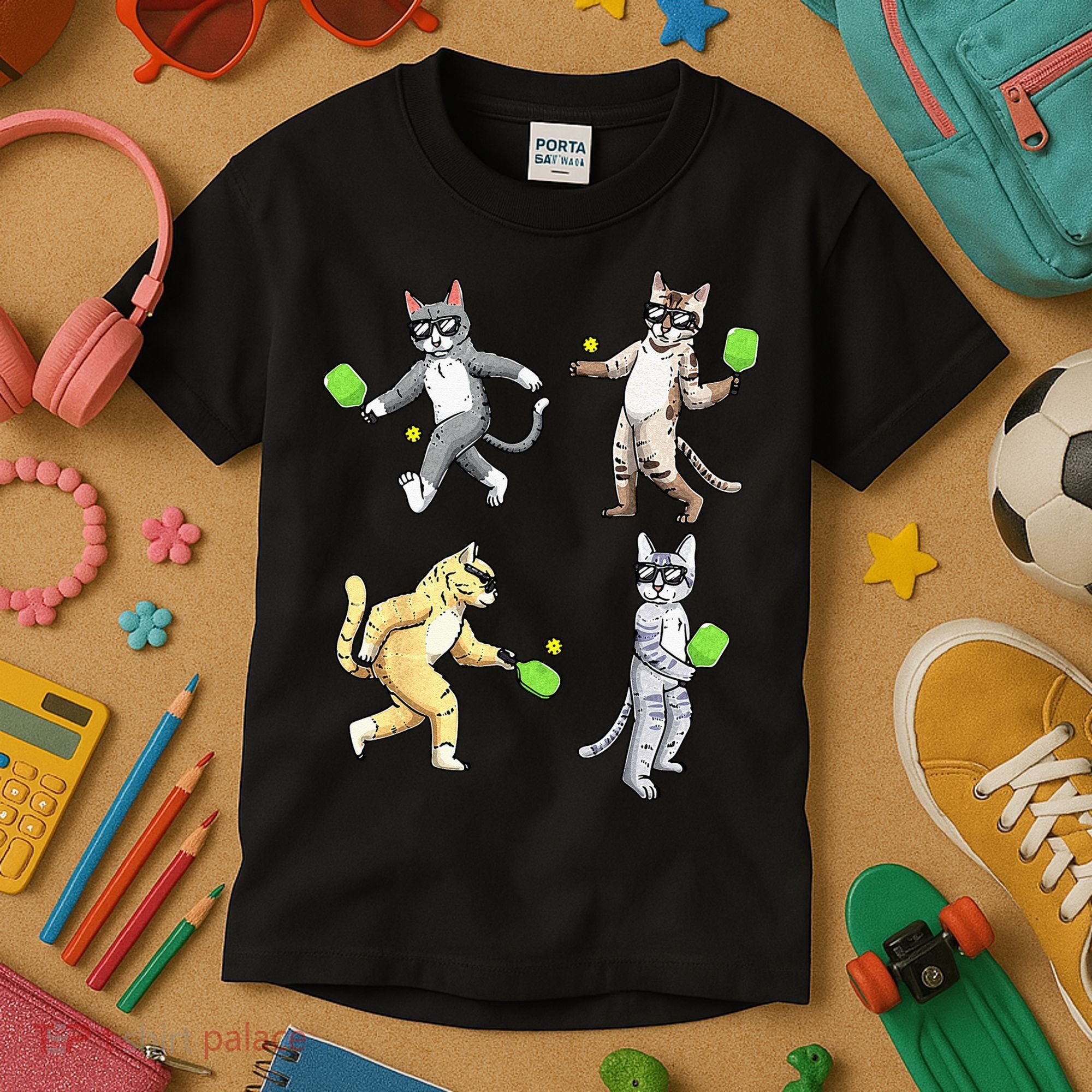 Cats Playing Pickleball Kids T-Shirt