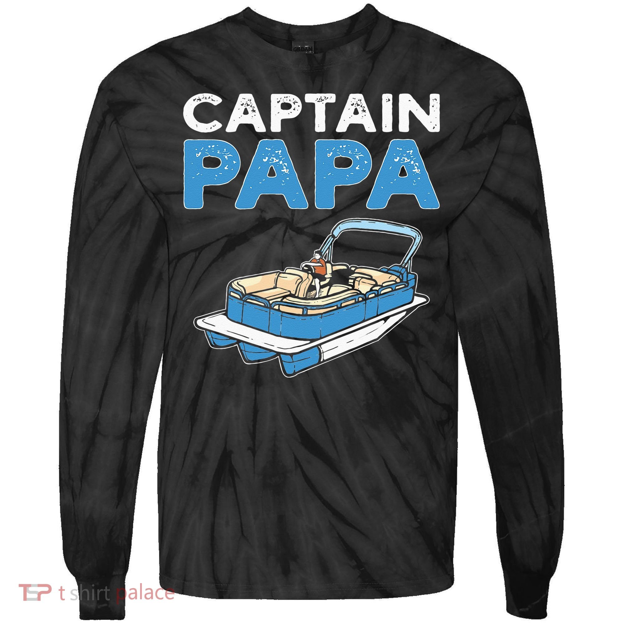 Captain Papa. Pontoon Boat Captain Tie-Dye Long Sleeve Shirt