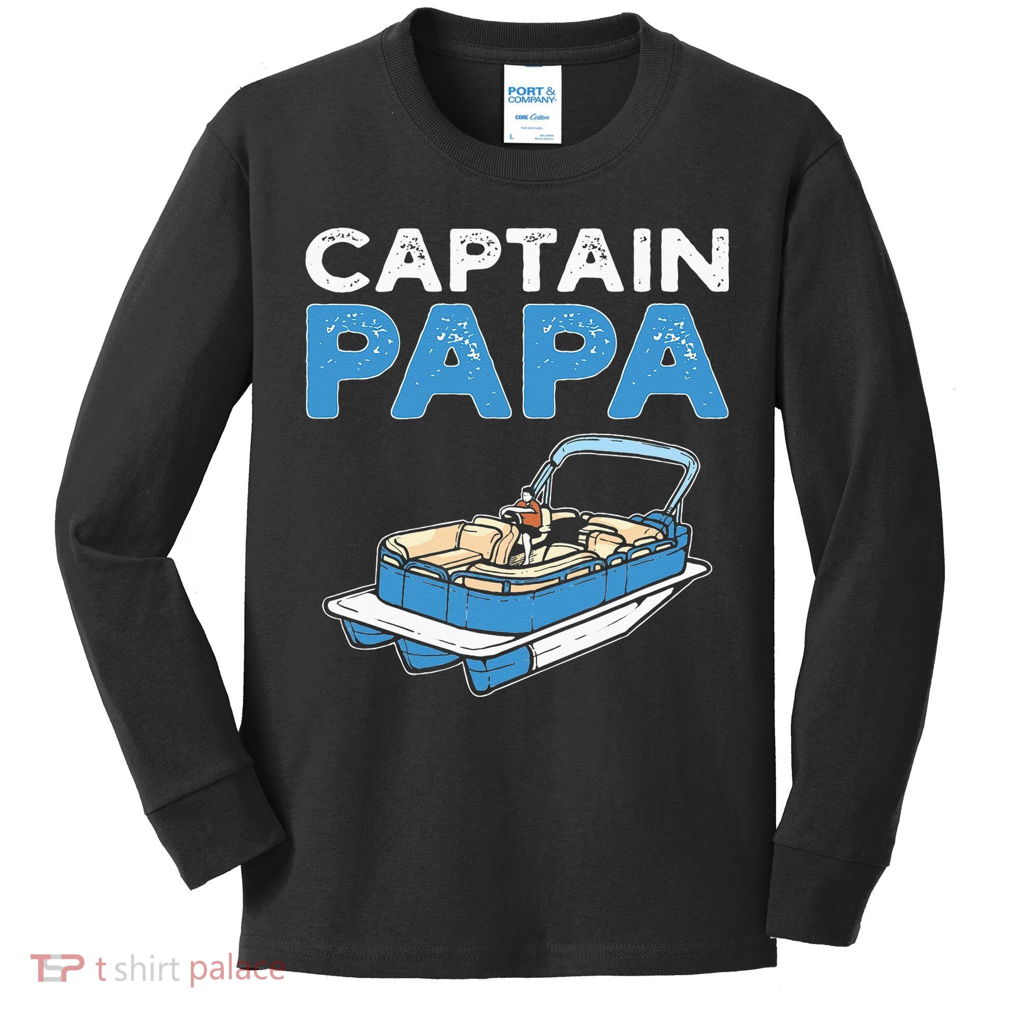 Captain Papa. Pontoon Boat Captain Kids Long Sleeve Shirt