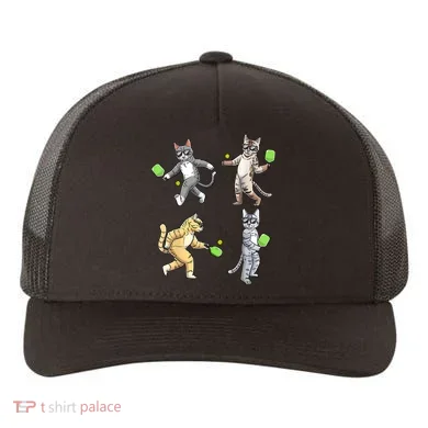 Cats Playing Pickleball Yupoong Adult 5-Panel Trucker Hat