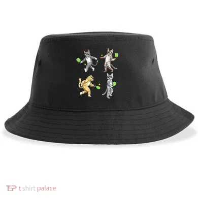 Cats Playing Pickleball Sustainable Bucket Hat