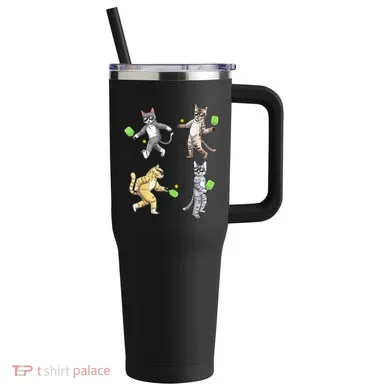 Cats Playing Pickleball 40oz Vacuum Insulated Stainless Steel Travel Tumbler