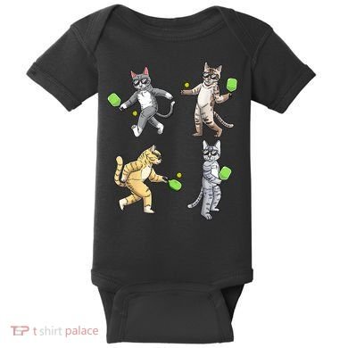 Cats Playing Pickleball Baby Bodysuit