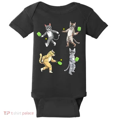 Cats Playing Pickleball Baby Bodysuit