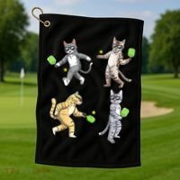 Cats Playing Pickleball Golf Towel thumb 1