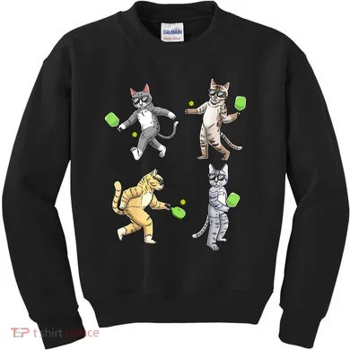 Cats Playing Pickleball Kids Sweatshirt