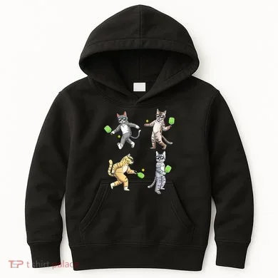 Cats Playing Pickleball Kids Hoodie