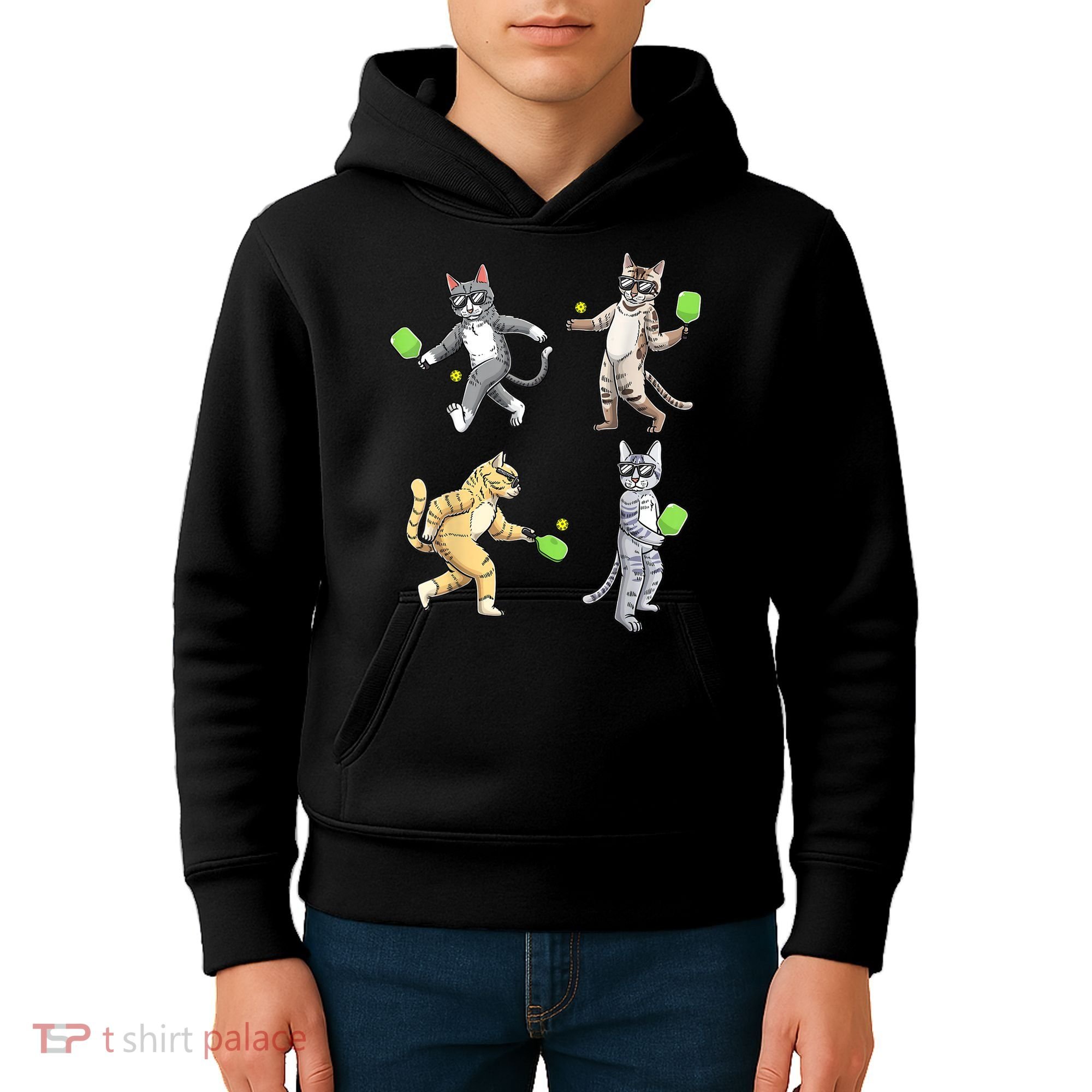 Cats Playing Pickleball Kids Hoodie