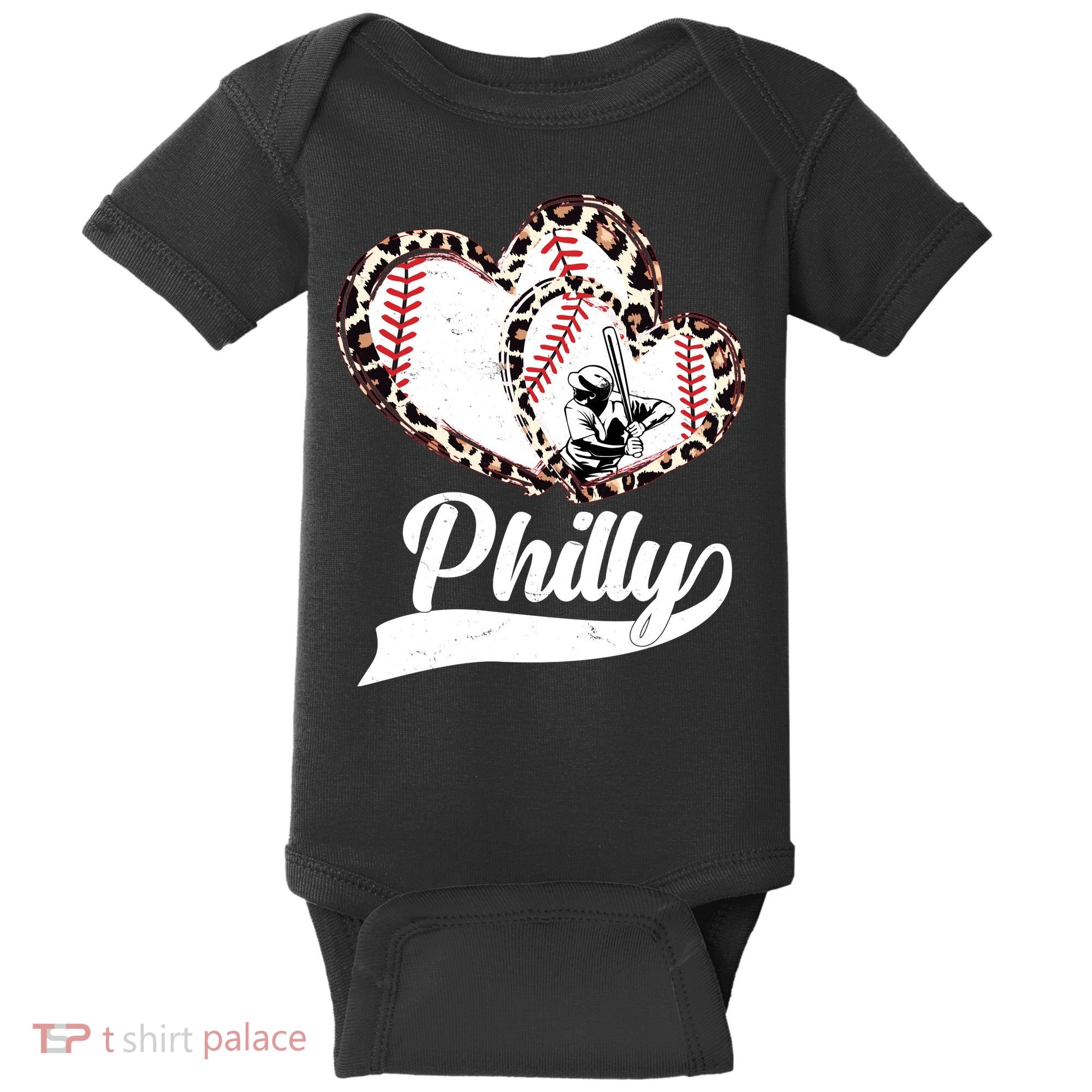 Cute Philly Philadelphia Baseball Hearts Baby Bodysuit