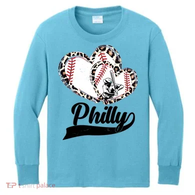 Cute Philly Philadelphia Baseball Hearts Kids Long Sleeve Shirt