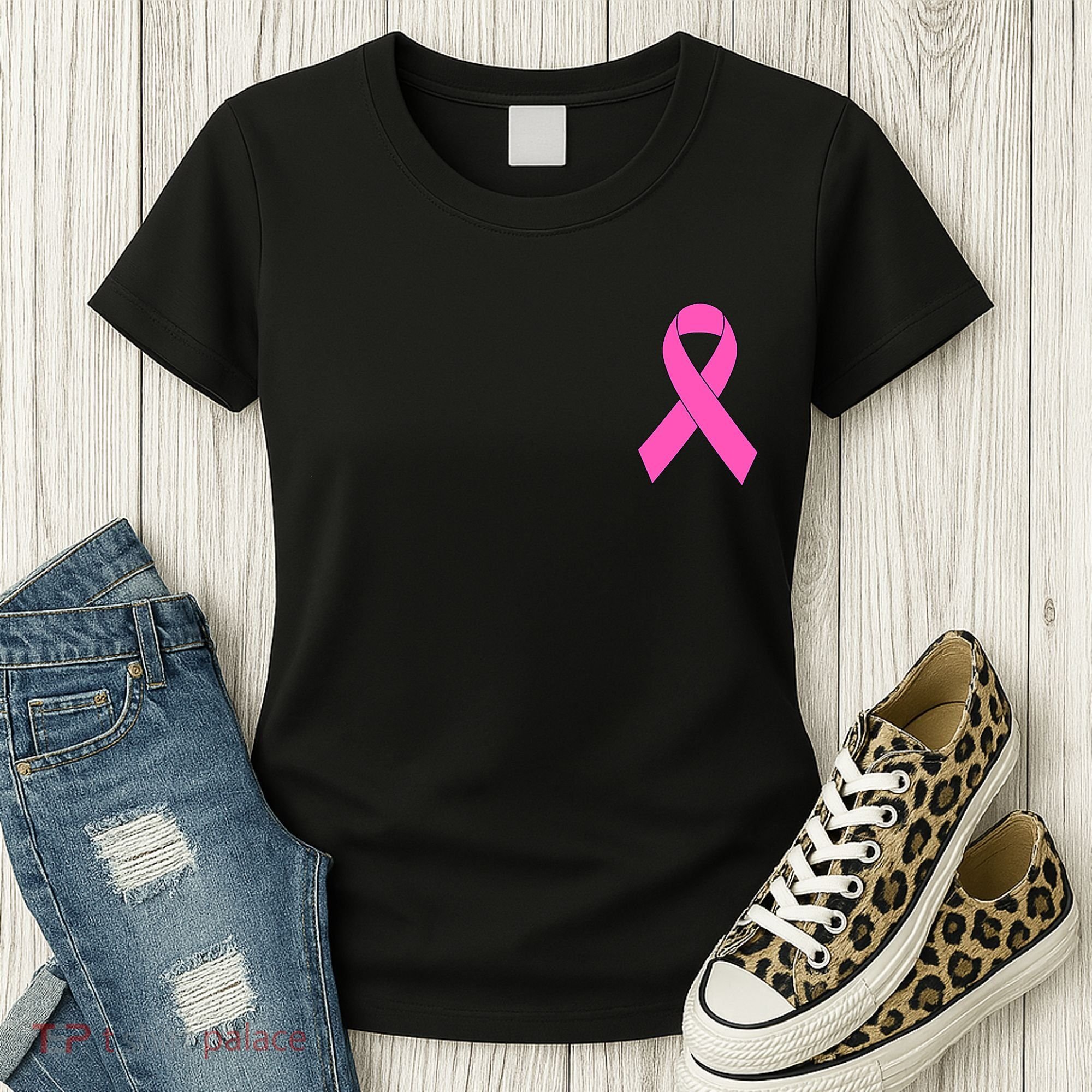 Cute Pink Ribbon Breast Cancer Awareness Women's T-Shirt