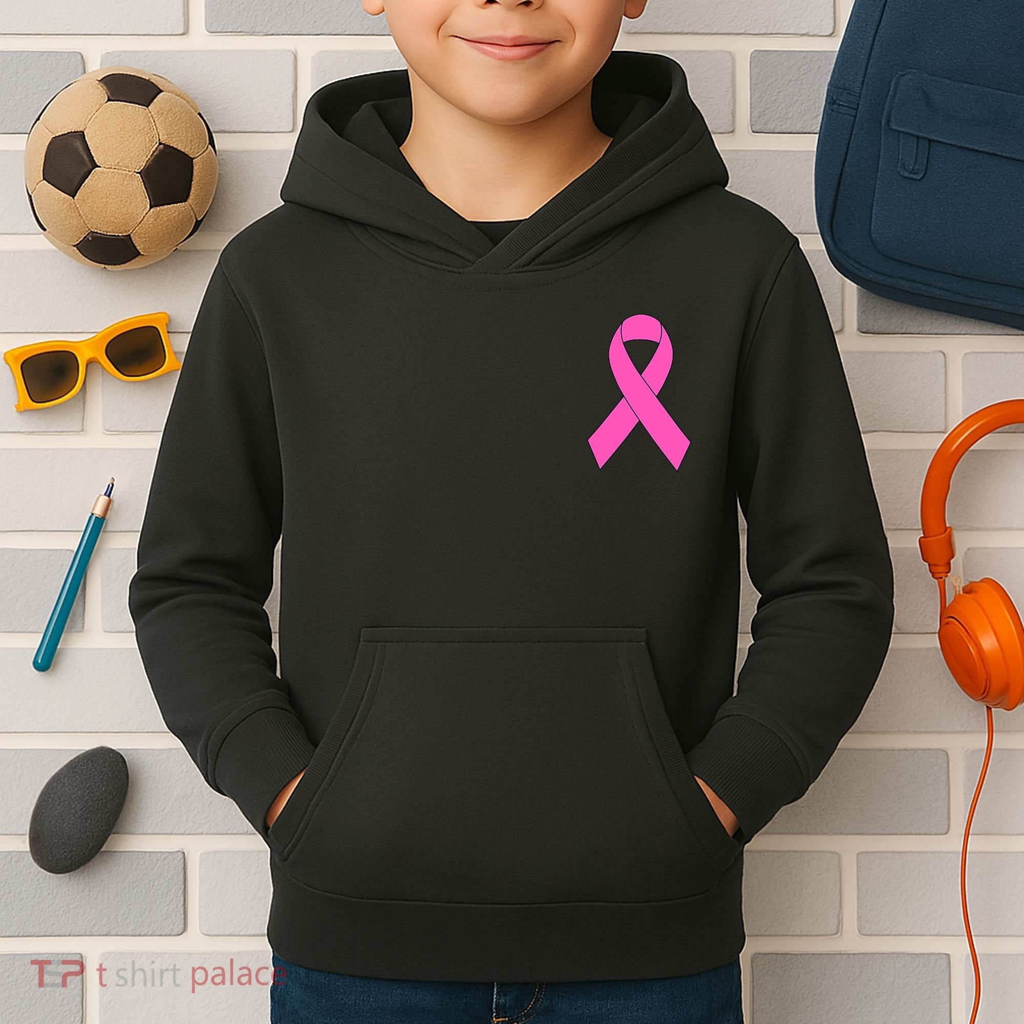 Cute Pink Ribbon Breast Cancer Awareness Kids Hoodie